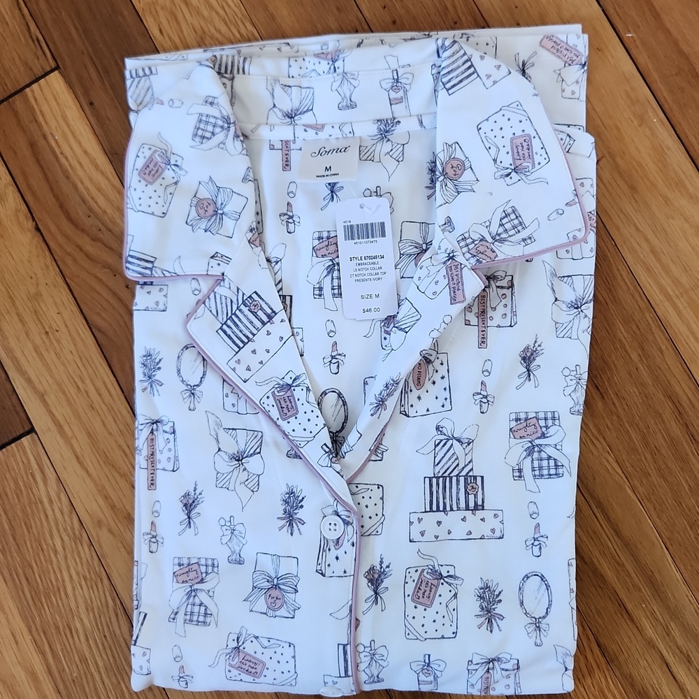 Soma Embraceable 2 Pc Pajama Set NWT  Cute Gift Pattern Size M & S - Picture 3 of 12